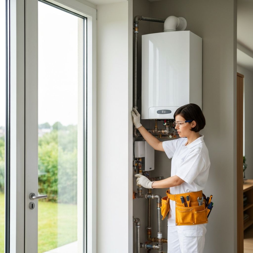 Gas Safe boiler plumber near me installing new combi boiler in London home